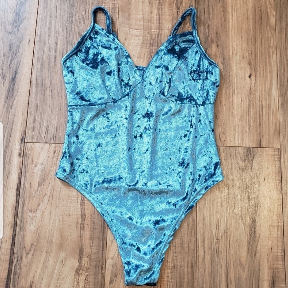 Sexy Crushed Teal Velvet Unicorn Mermaid Bodysuit